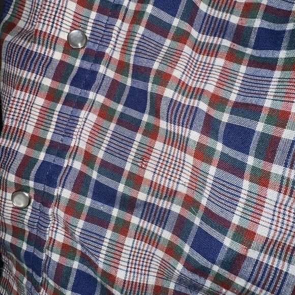 Vintage Big Mac Shirt XLT Mens Long Sleeve Pearl Snap Plaid Western 80s Red Blue - Picture 6 of 6